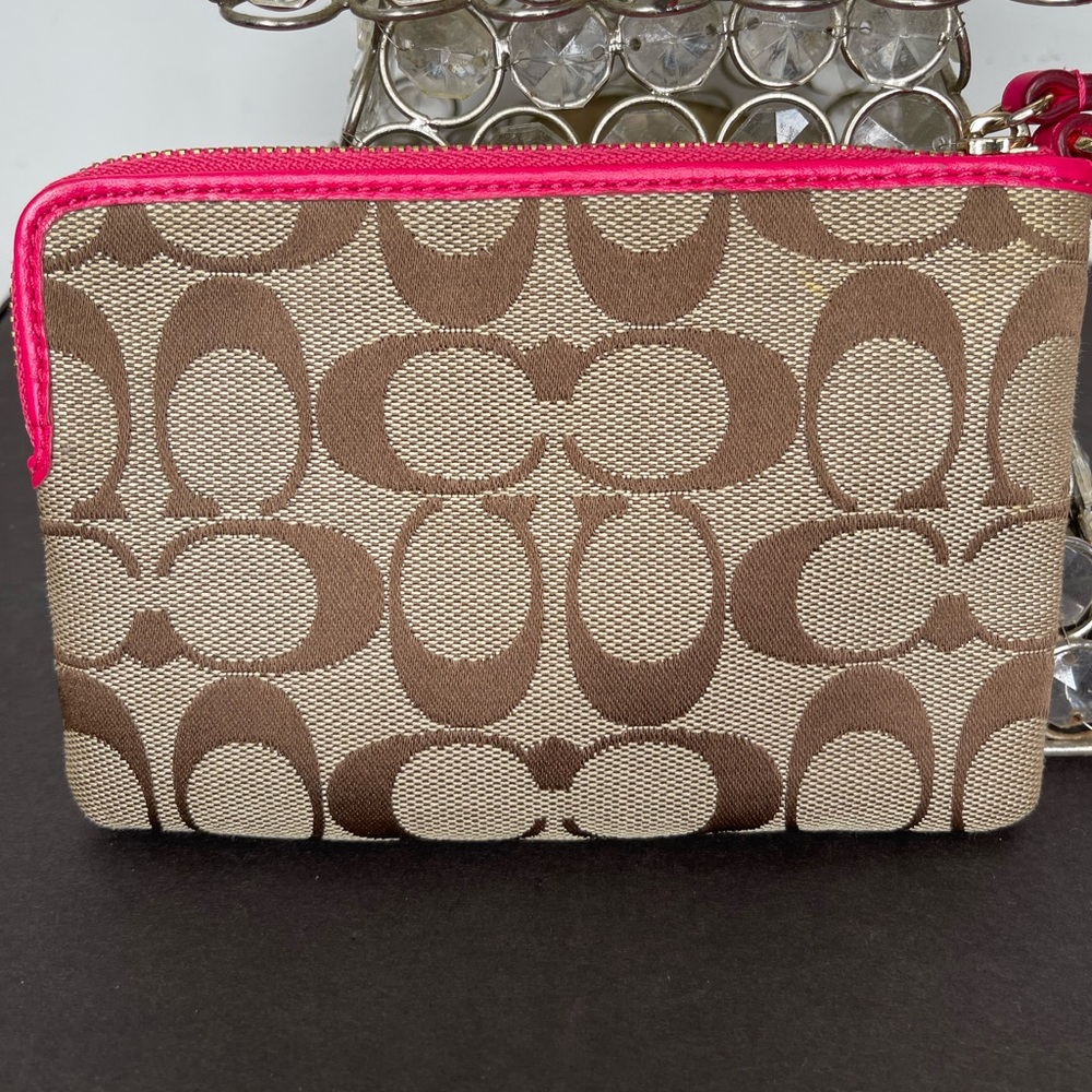 Coach Brown and Pink Signature Wristlet - Picture 2 of 5